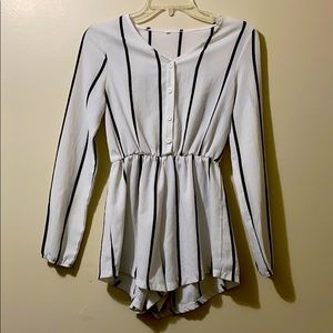 White/Black Small Striped Romper